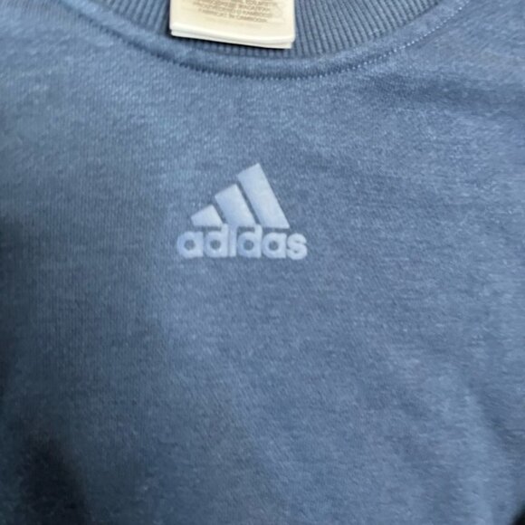 Adidas Essentials Logo Colorblock Crewneck Womens M Pullover Sweatshirt Navy Tan - Picture 3 of 4